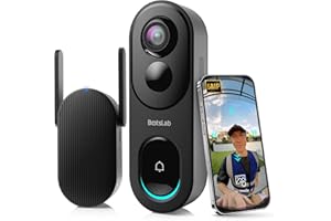 BOTSLAB Doorbell Camera Wireless, 5MP Video Doorbell with Homebase, 180°Panoramic View, No Monthly Fee, 2.4 GHz WiFi, AI Motion Detection, VR Mode