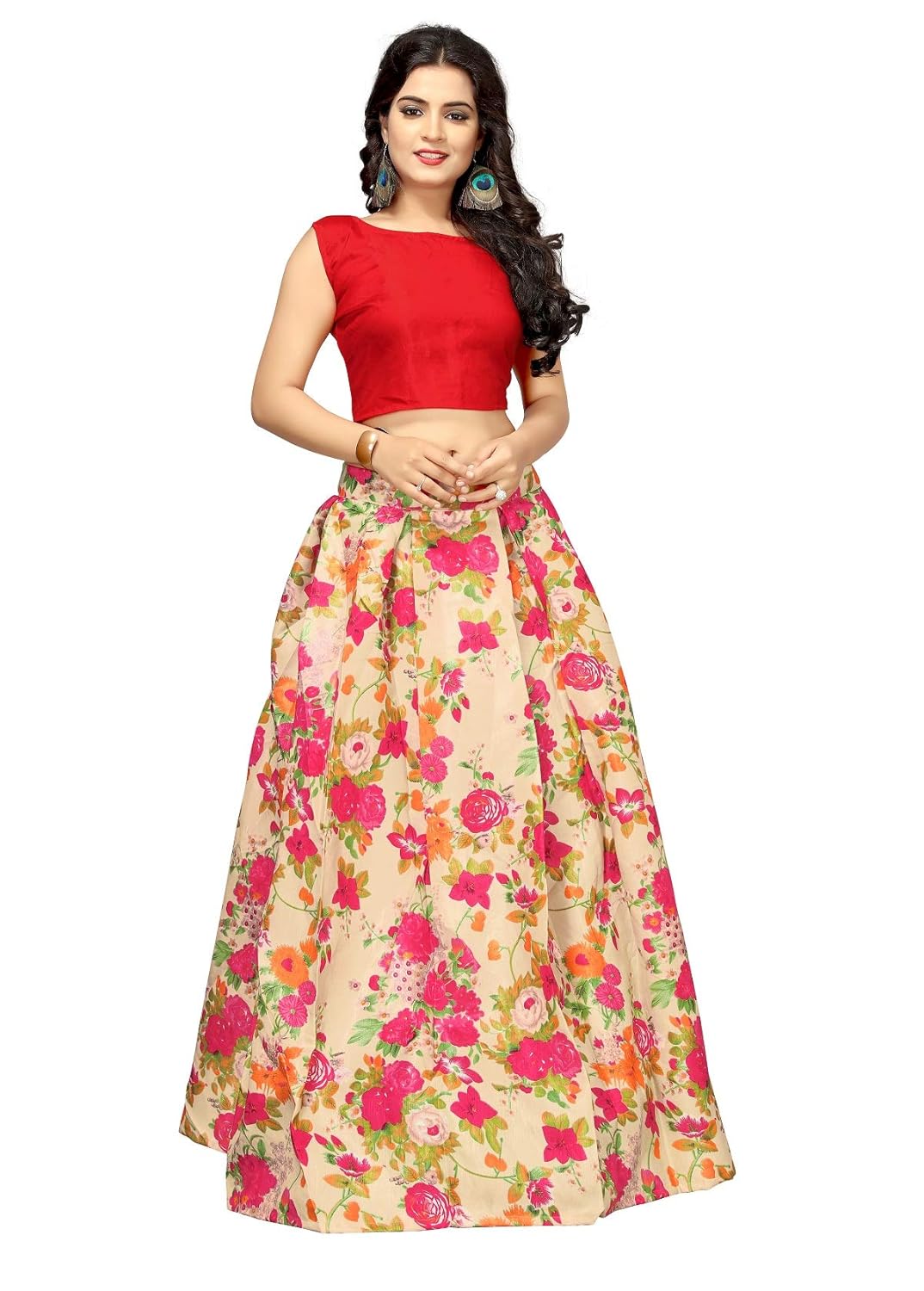 shringaar fashion women's bangalori satin silk semi-stitched lehenga choli (red)
