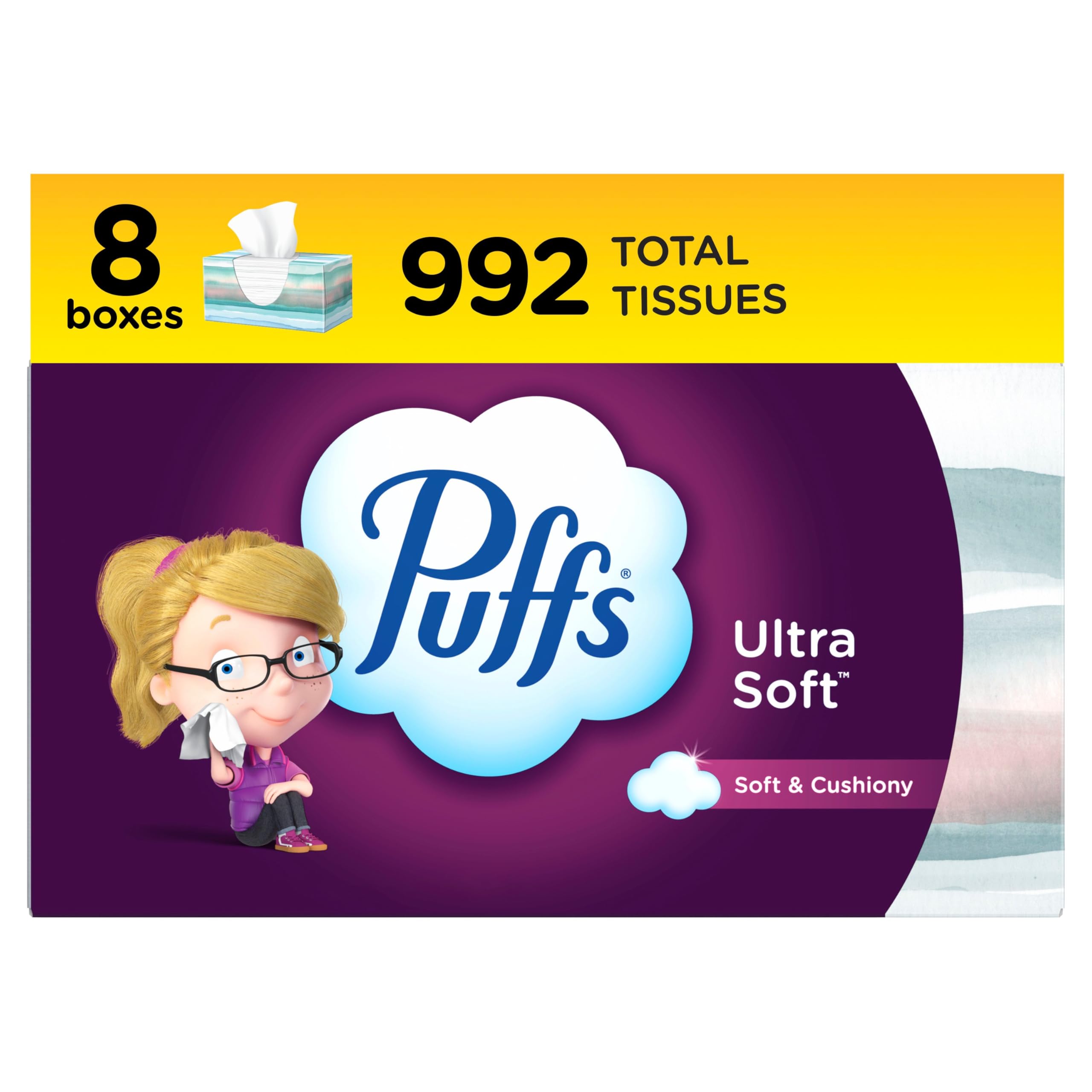 Photo 1 of Puffs Ultra Soft Non-Lotion Facial Tissue, 8 Family Boxes, 124 Facial Tissues per Box