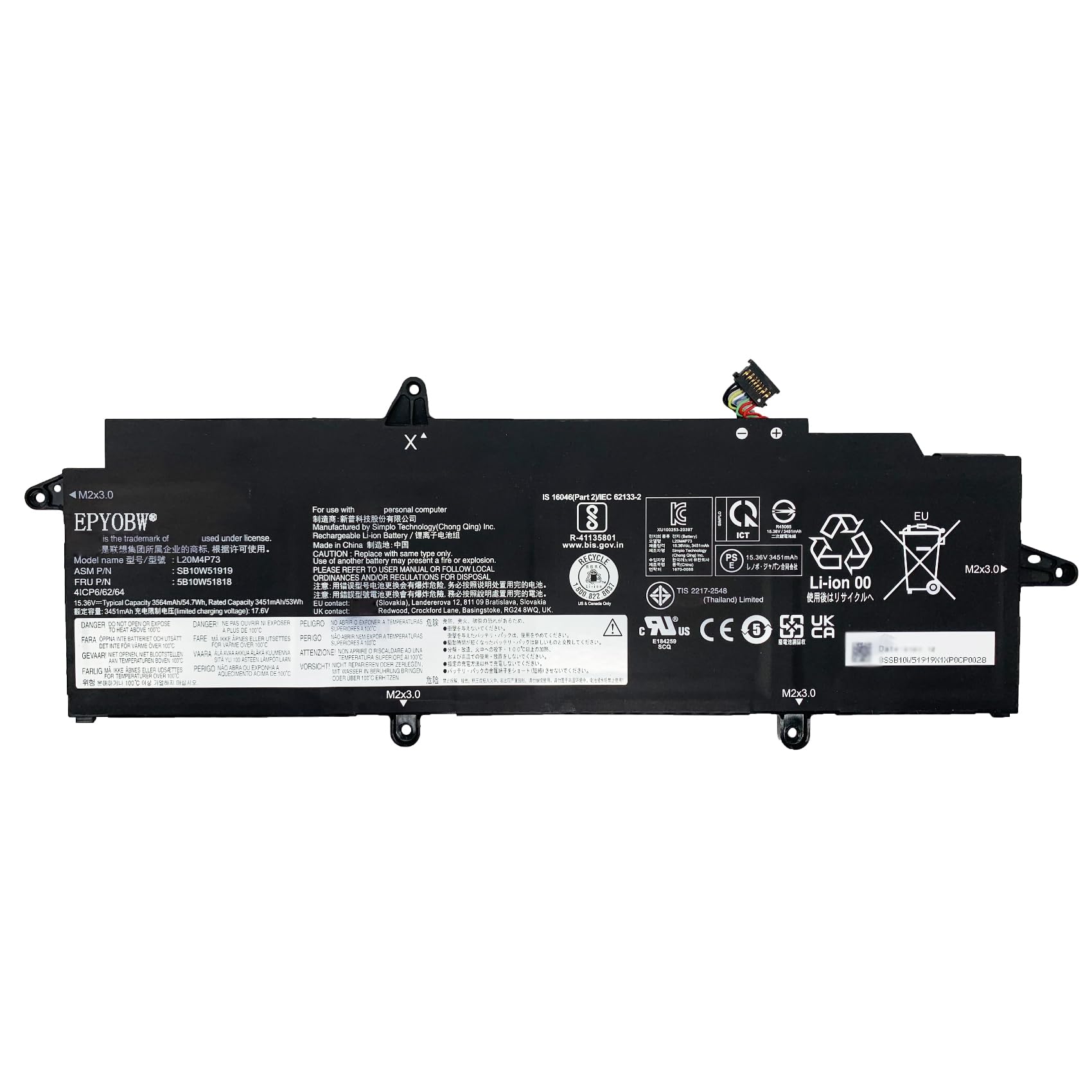 Photo 1 of EPYOBW L20M4P73 Laptop Battery 54.7Wh Compatible with Lenovo ThinkPad X13 Gen 2 20WK 20WL 20XH / ThinkPad X13 Gen 3 21BN 21BQ 21CM Series L20L4P73 L20C4P73 L20D4P73 L20C4P74 L20C3P72 L20D3P72