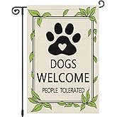Louise Maelys Welcome Dogs Garden Flag Pet Friendly People Tolerated 12x18 Inch Double Sided Small Burlap Holiday Yard Outdoor Sign Outside Home House Spring Decoration