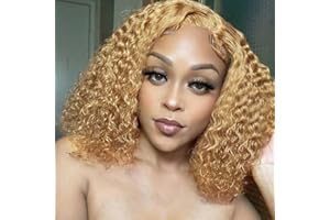 SFD Honey Blonde Curly Bob Lace Front Wigs Human Hair 13x4 HD Lace Blonde Deep Wave Human Hair Wig 150% Density Pre Plucked Short Bob Wigs for Women #27 Colored Curly Lace Front Wig Human Hair 12 Inch