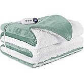 STHYTON Electric Heated Blanket Throw 50"x60" - Soft Cozy Flannel & Sherpa Fabric Dual-Sided, 9 Heat Settings & 2-10 Hours Auto Off, Warming Heated Throw for Home Office, Machine Washable, Green