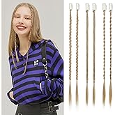 REECHO 6PCS Clip in Braid Hair Extensions for Women 14 Inch Clip in Braids Synthetic Braided Hairpieces for Daily Costume Party, Dark Golden Blonde with Highlights