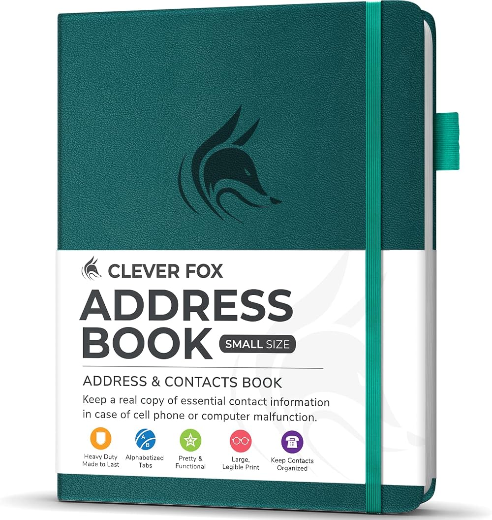Clever Fox Address Book PU Leather with Alphabetic Tabs Dark Teal 10.5 x 14cm