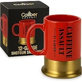 Caliber Gourmet 12-Gauge Shotgun Shell Mug &ndash; Bold Red Ceramic Gun Coffee Mug | Unique Gift For Hunters, Gun Enthusiasts &amp; Collectors &ndash; Shotgun Shell Cup for Birthdays, Father's Day, Christmas &amp; More