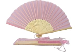 FANSOF.FANS Fabric Handheld Folding Hand Fan with a Tassel Grade A Bamboo Ribs for Women Girls Summer Party Event Favor Birthday Wedding Souvenir Gift (Soft Pink)