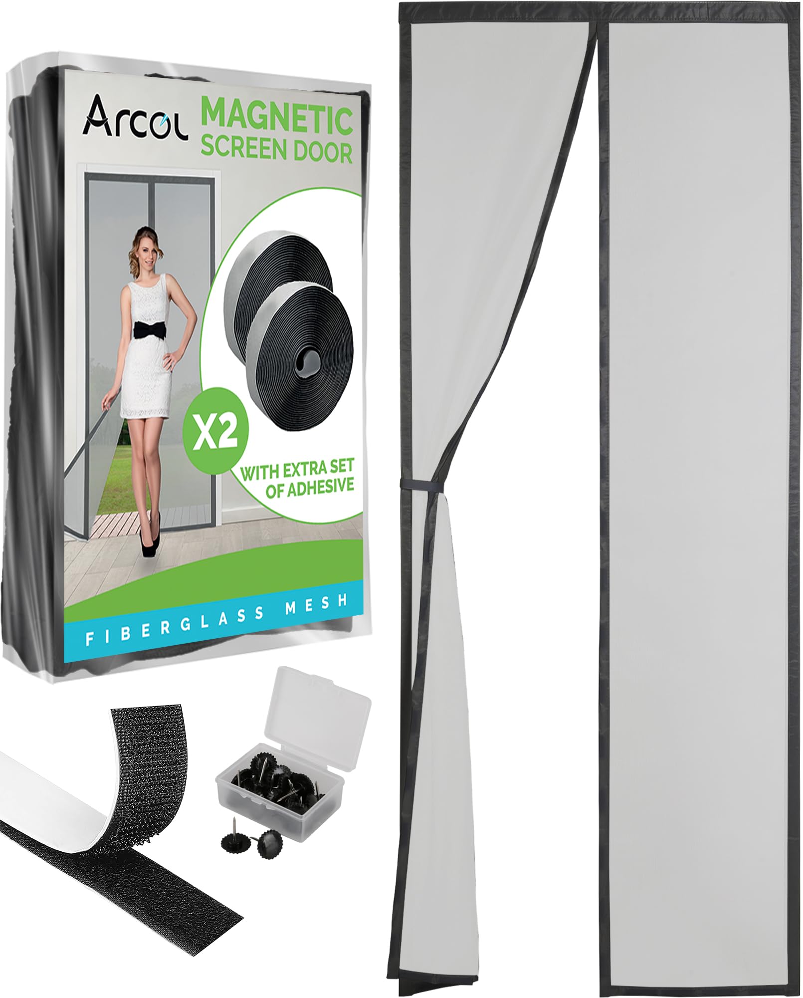 ARCOL Magnetic Fly Screens for Doors 100x210 cm - Fine Impenetrable Mesh, 1 roll of Velcro Included, Minimal Design, Totally Magnetic Door Fly Screen Curtain (Black) โ image 1