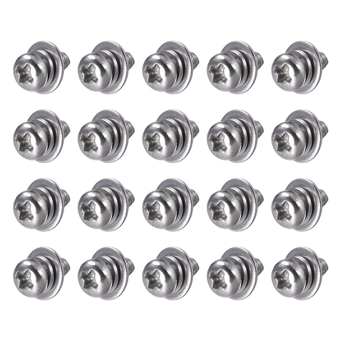 sourcing map M2.5 x 6mm Stainless Steel Phillips Pan Head Machine Screws Bolts Combine with Spring Washer and Plain Washers 20pcs