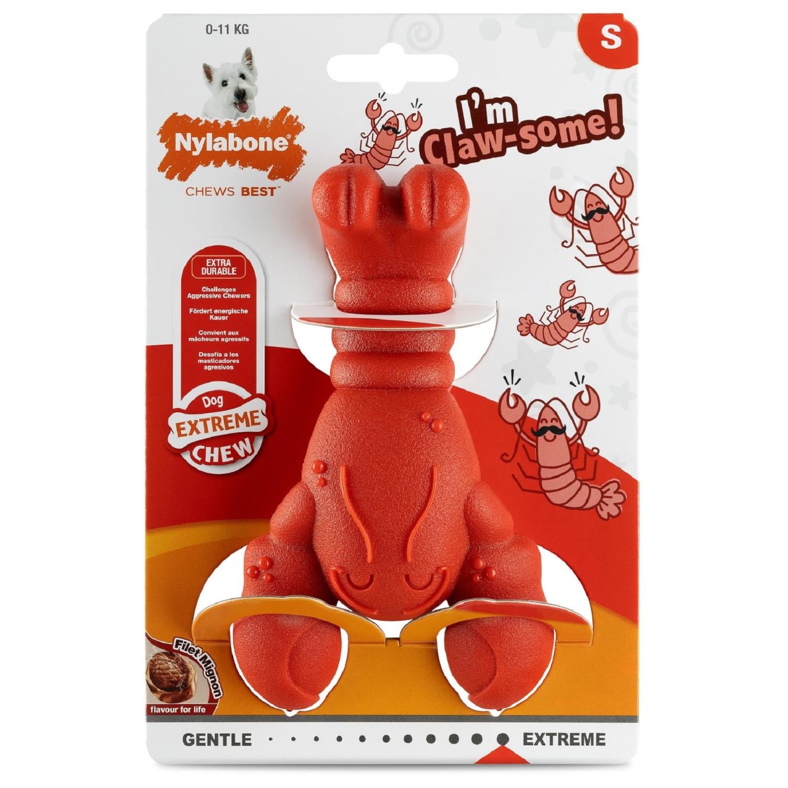 Nylabone Extremely Strong Chew Effect Novelty Lobster Chew Toy Durable Chew Toy for Teeth Steak Small for Dogs up to 11kg
