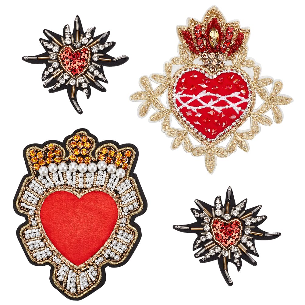 INFUNLY 4PCS Heart Sequin Patches 3 Styles Heart Sequins Sew On Patches Red Heart Sequin Fabric Patches Sew on Clothing DIY Sewing Apparel Accessories for Jeans Jackets Handbag Decor 3 Sizes for DIY