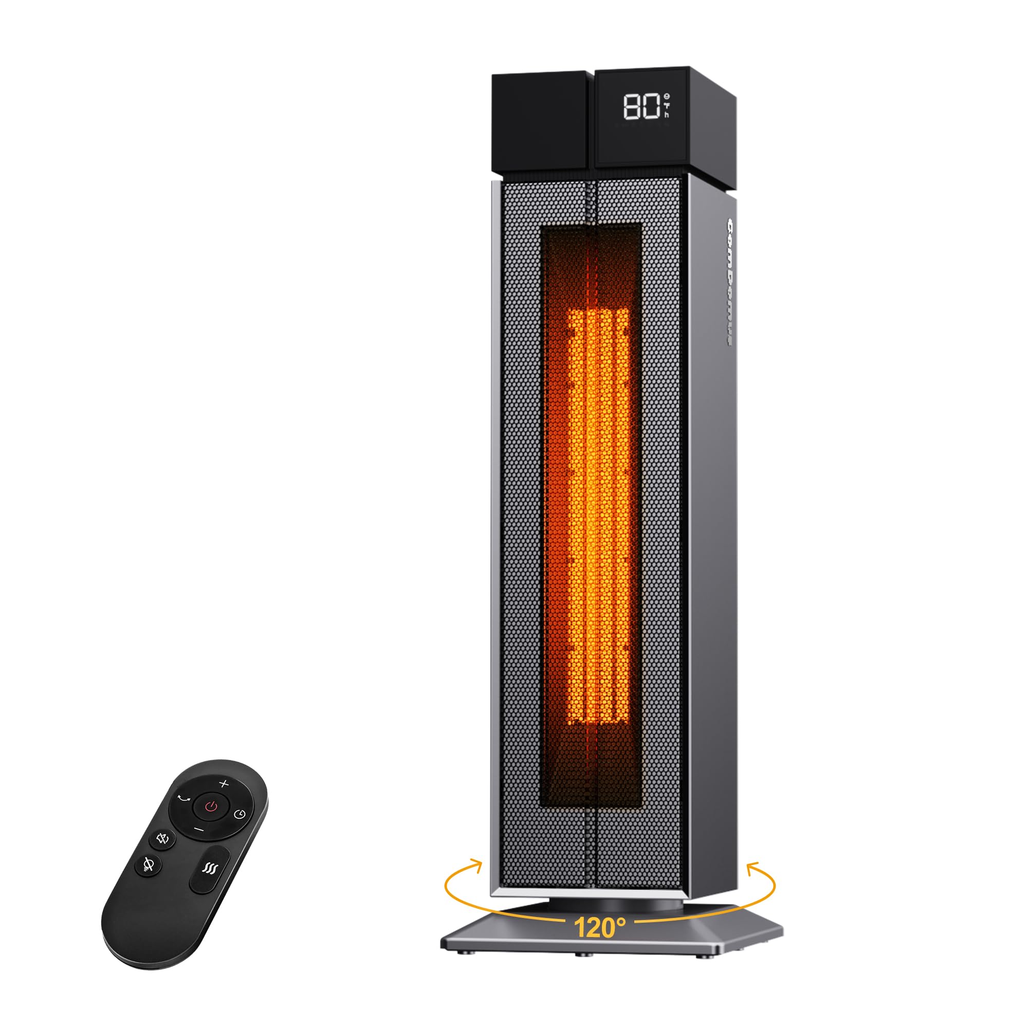 Photo 1 of ComDomus Electric Heaters for Indoor Use, 25” Space Heater Large Room with 120° Oscillation, 3 Heat Levels, 3 Modes, Multiple Safety Protections, 12H Timer, Silver Ceramic Tower Heater for Bedroom