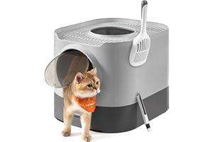 Feandrea Cat Litter Box with Lid, XL Enclosed Litter Box with Slide-Out Tray, Scoop, Brush, Anti-Tracking, for Cats of Differ