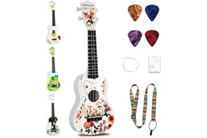 RANMING Ukulele 21 inch ukelele for Beginners kids 4-String Ukulele Starter Kit with Strap, Picks,Carbon Strings Portable Plastic uku for Music Education Outdoor Travel Holiday Gifts Flower