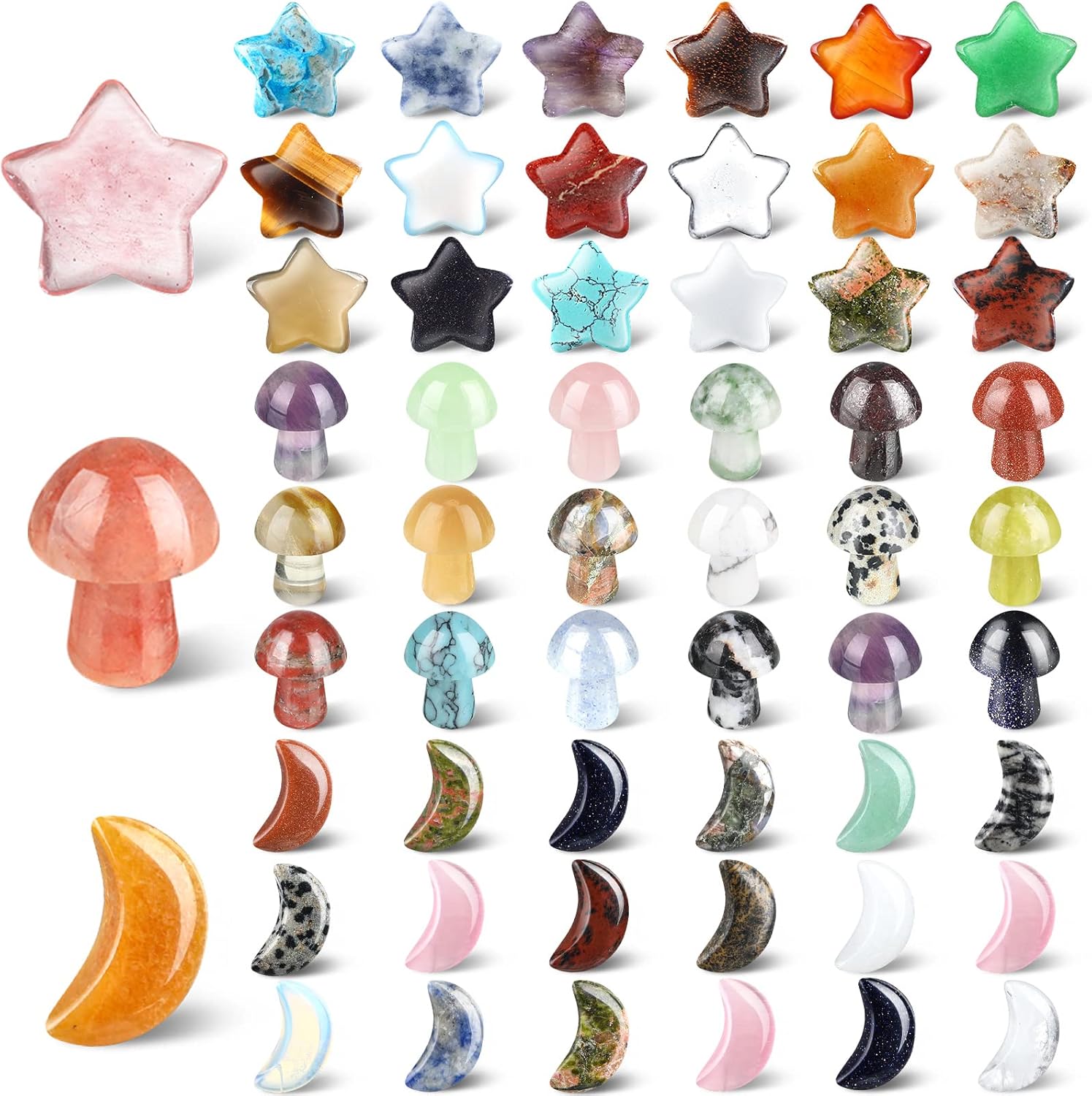 Indoor Fountains & Accessories - 54 Pieces Worry Stones Crystal Mushroom Bulks Moon Star Shaped Crystal Stones Mini Thumb Stones Mushroom Sculpture Decor Gemstones and Crystals for Witchcraft DIY Meditation Balancing (Bright Style)