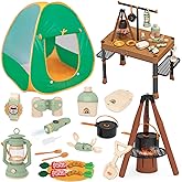 Fistone 50pcs Kids Camping Set with Folding Storage Table & Tent - Includes Projector Flashlight, Toddler Toys for Boys with Campfire, Pretend Play Camping Set with Food Toy, Ideal for Gift
