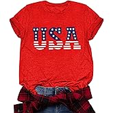American Flag Shirts for Women 4th of July T-Shirt USA Print Independence Day Patriotic Tops Stars and Stripes Tees
