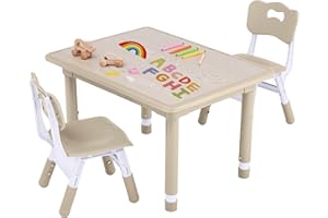 GITAWUSA Toddler Table and Chair Set, Height Adjustable-Upgrade Kids Table and 2 Chairs for Ages 3-8, Multi-Activity Toddler Play Table with Graffiti Desktop for Home/Daycare/Classroom