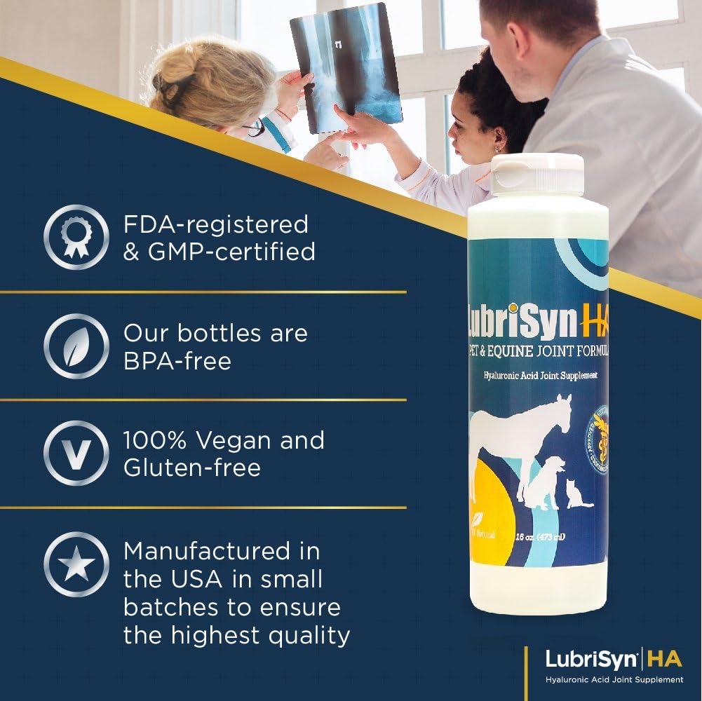 LubriSynHA Hyaluronic Acid Pet & Equine Joint Formula 16oz - All-Natural, High-Molecular Weight Liquid Hyaluronan - Joint Support for Horses, Dogs, Cats - Promotes Healthy Joint Function, Made in USA : Horse Nutritional Supplements And Remedies : Pet Supplies