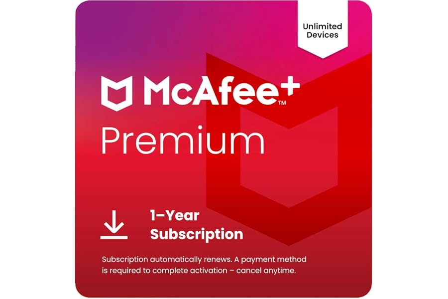 McAfee+ Premium Individual Unlimited Devices 2025 | Cybersecurity Software Includes Antivirus, Secure VPN, Scam Protection, I