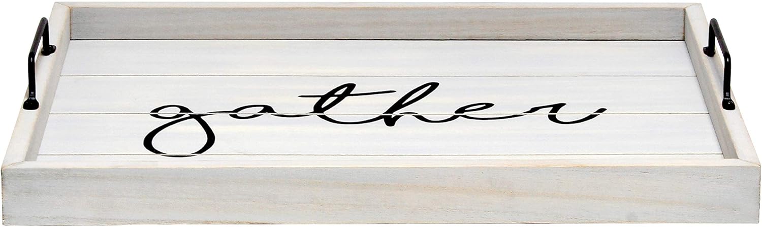 Elegant Designs HG2000-GGH Wood w-Handles Decorative Serving Tray, 15.5" x 12", Gray Wash Gather: Home & Kitchen