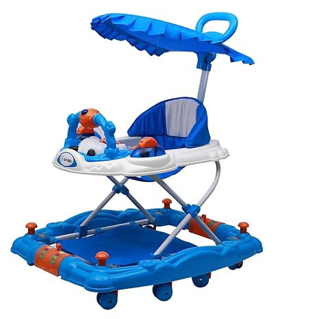 Love Baby Activity Walker for Kids with Canopy Adjustable Height Musical Tray and Light for 6 Months to 4 Years Kids (Blue)