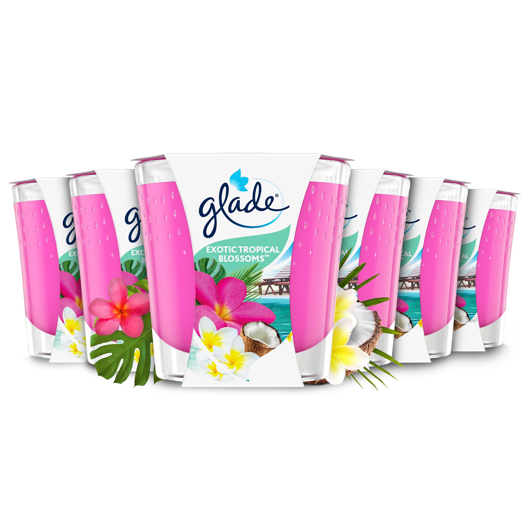 Glade Jar Candle, Scented Candle Infused with Essential Oils, Up to 42 Hour Burn Time, Tropical Blossoms, Pack of 6 (6 x 129g)