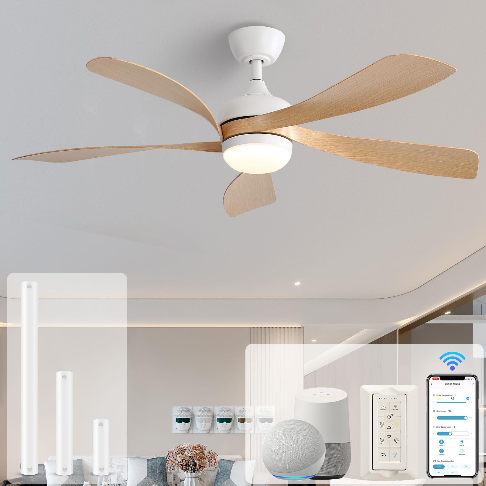 Sofucor 52" Smart Ceiling Fan, Indoor/Outdoor