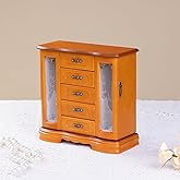 Stufurdecor Jewelry Boxes For Women,Handle Carving Craft Wooden Jewelry Box,With 12Hooks And Velvet Lining Large Vintage Jewelry box,Suitable As Gift For Friends（Brown）