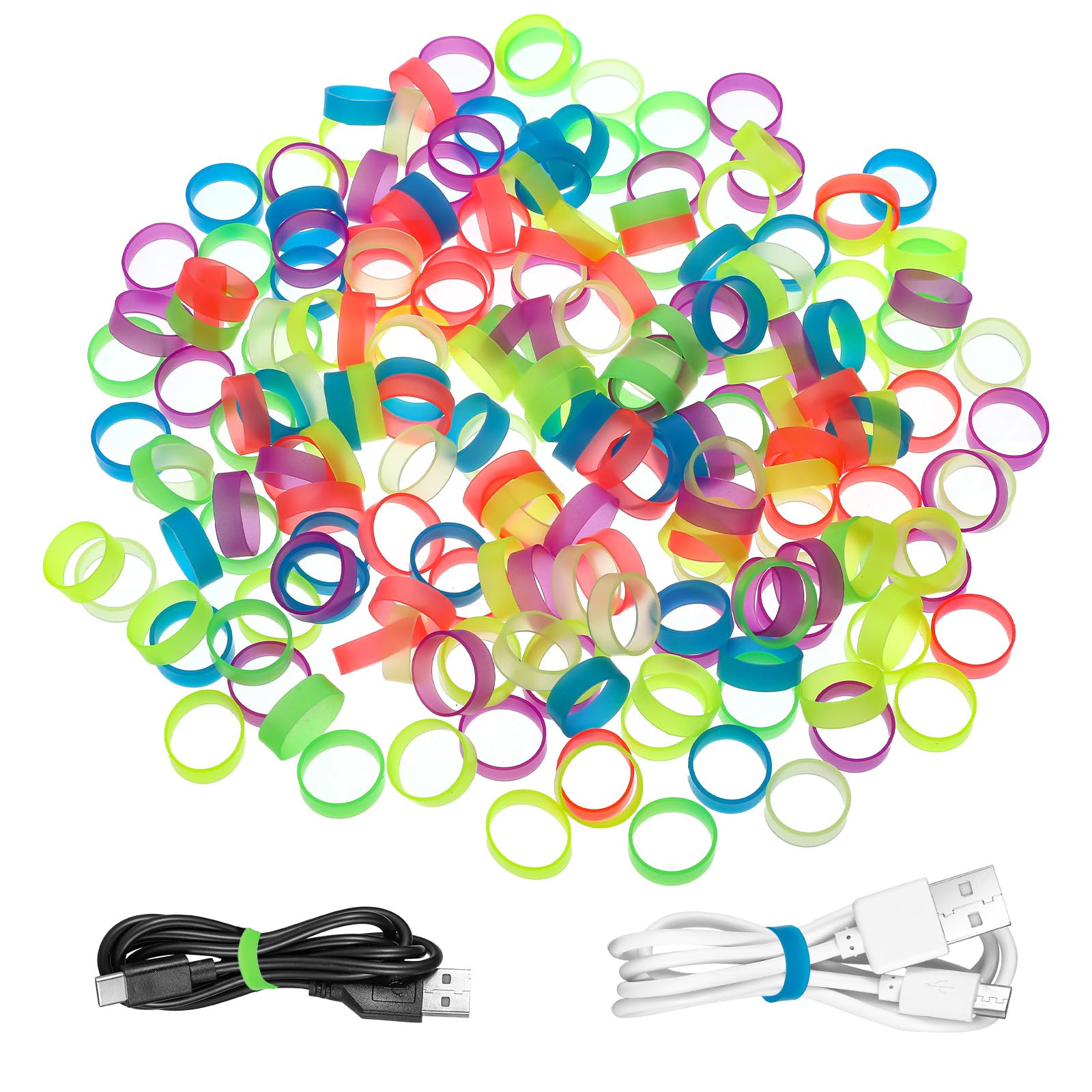 200 Pcs Silicone Rubber Bands, Small Elastic Silicone Rings, Wide Reusable Thick Rubber Bands for School, Home or Office