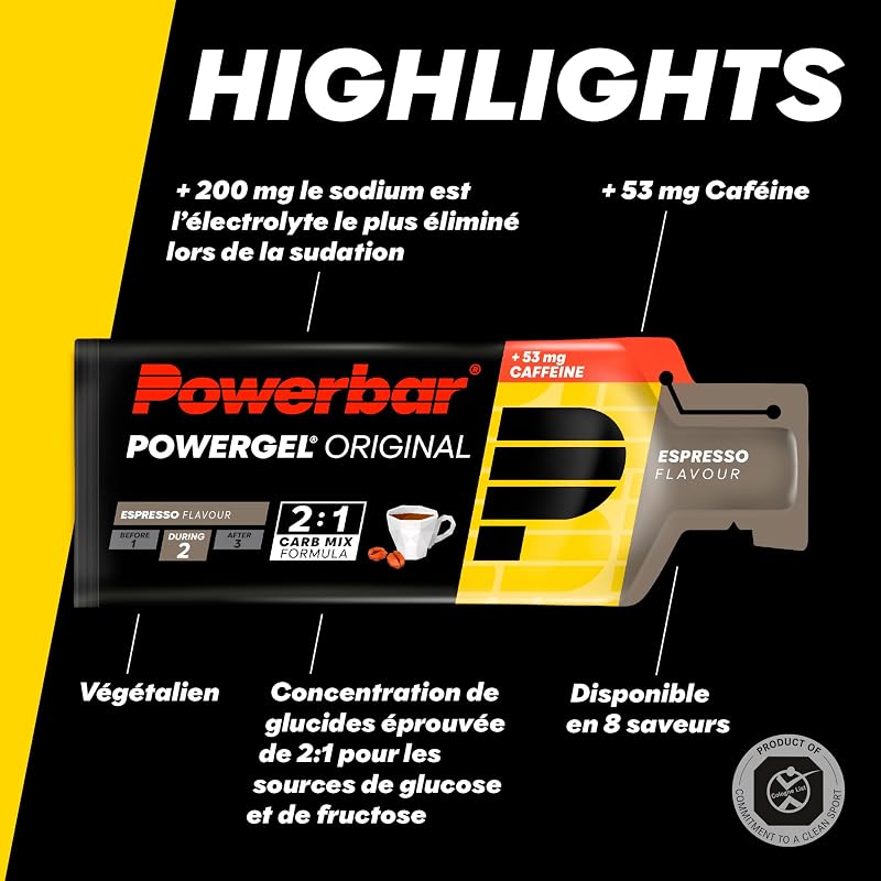 - PowerGel Original - Espresso - 24x41g - Gel énergétique riche en glucides - Sodium - 53mg de caféine