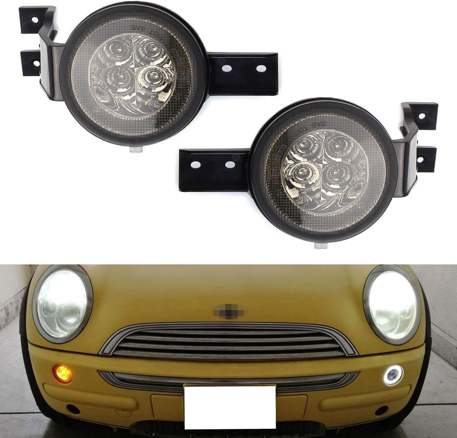 iJDMTOY Smoked Lens White LED DRL Parking Light/Turn Signal Compatible With 02-06 MINI Cooper R50 R53 Hatchback & 05-08 R52 Convertible, OEM Fit White Daytime Running Lights & Amber Turn Signal Lamps