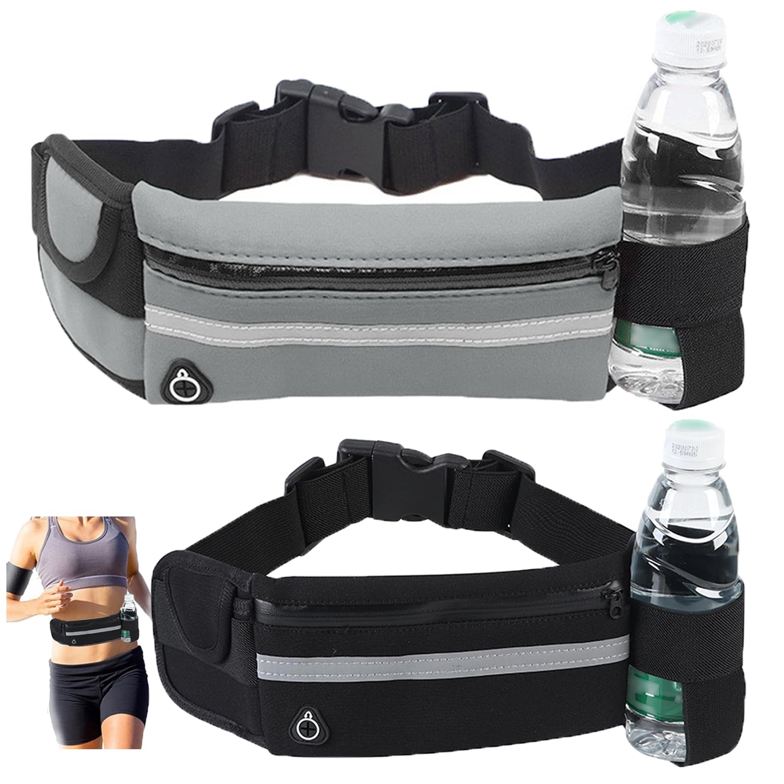 KASESSS 2 Pieces Running Belt, Running Belts for Women Men, Adjustable Running Waist Belt, Running Pouch with Reflective Strip and Headphone Port, Sport Waist Bag for Outdoor Activities, Training