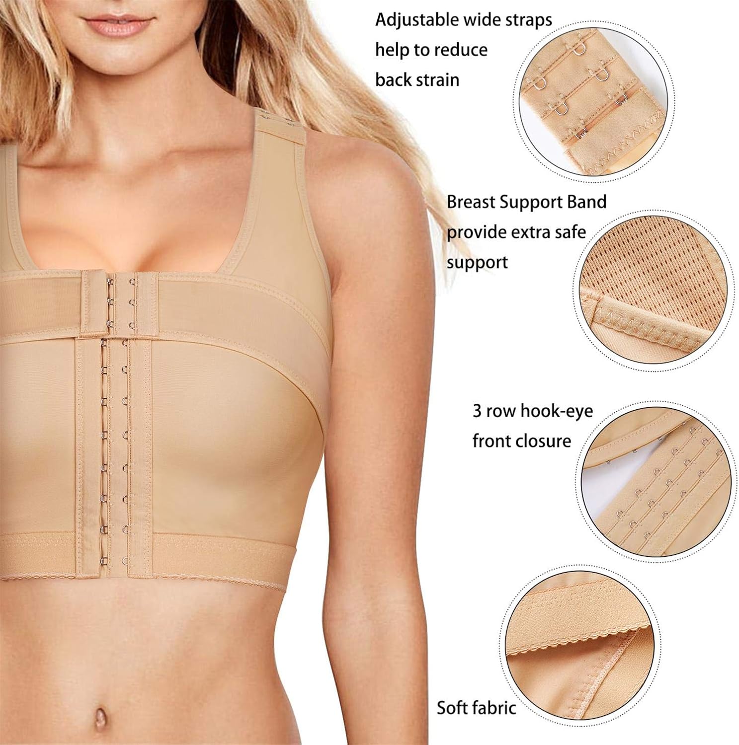 BRABIC Women’s Front Closure Bra Post-Surgery Posture Corrector Shaper Tops with Breast Support Band: Clothing