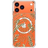 ICEDIO for iPhone 17 Pro Case with Screen Protector - Wireless Charging Compatible, Enhanced Camera Protection,Clear Cover with Trendy Floral Design for Women - Green Leaves Floral Flower