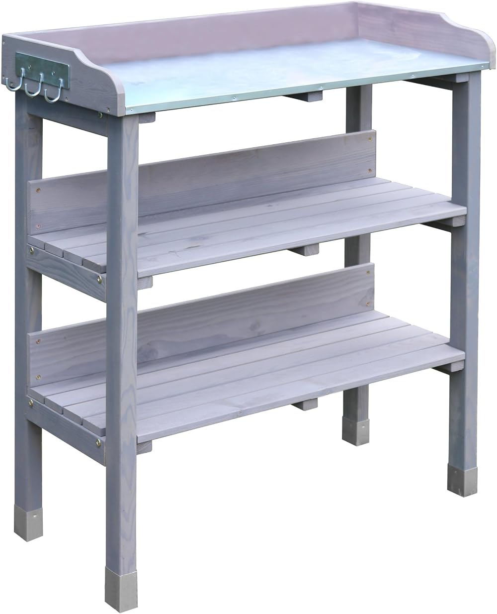 Garden Gear 3-Tier Wooden Potting Table with Steel Worktop 92cm