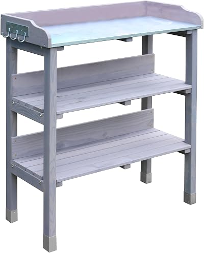 Garden Gear 3-Tier Wooden Potting Table with Steel Worktop 92cm