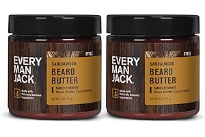 Every Man Jack Beard Butter- Subtle Sandalwood Fragrance - Hydrates and Styles Dry, Unruly Beards While Relieving Itch - Naturally Derived with Shea Butter and Coconut Oil - 4-ounce (2 Pack)