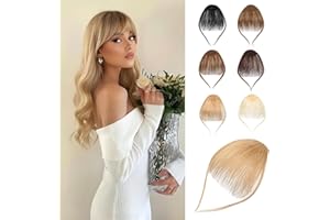Cephermer Clip in Bangs - 100% Human Hair Wispy Bangs Hair Clip Fake Bangs Fringe with Temples Hairpieces Air Bangs for Women Ash Blonde