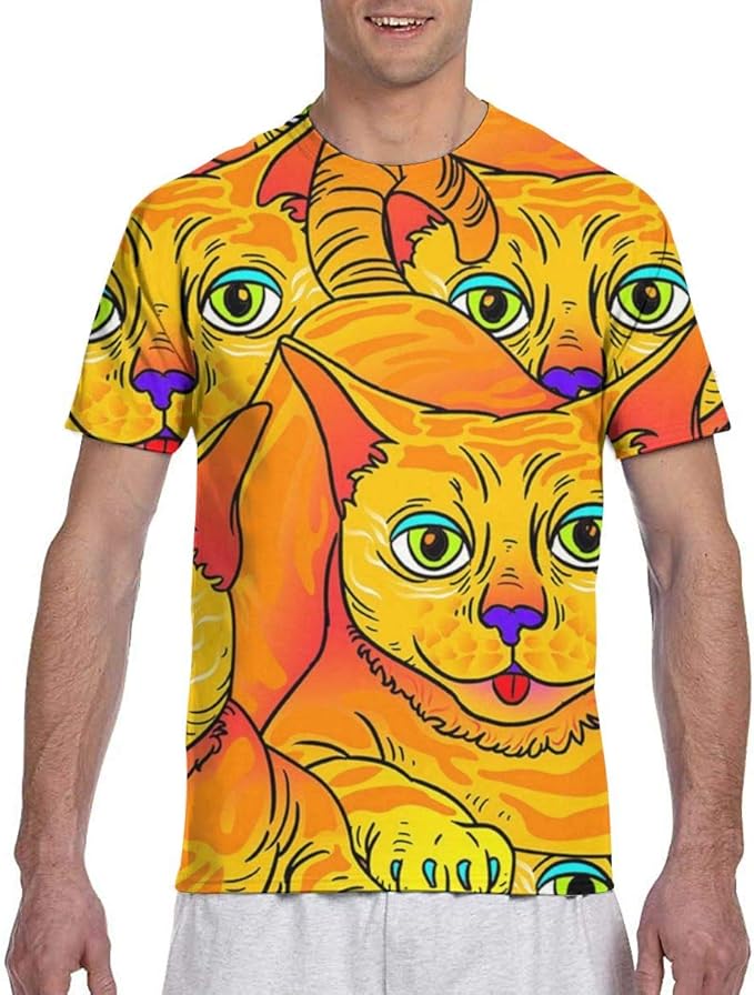 Men's Tee Cat Print Crewneck TShirt Soft Top Amazon.co.uk Clothing