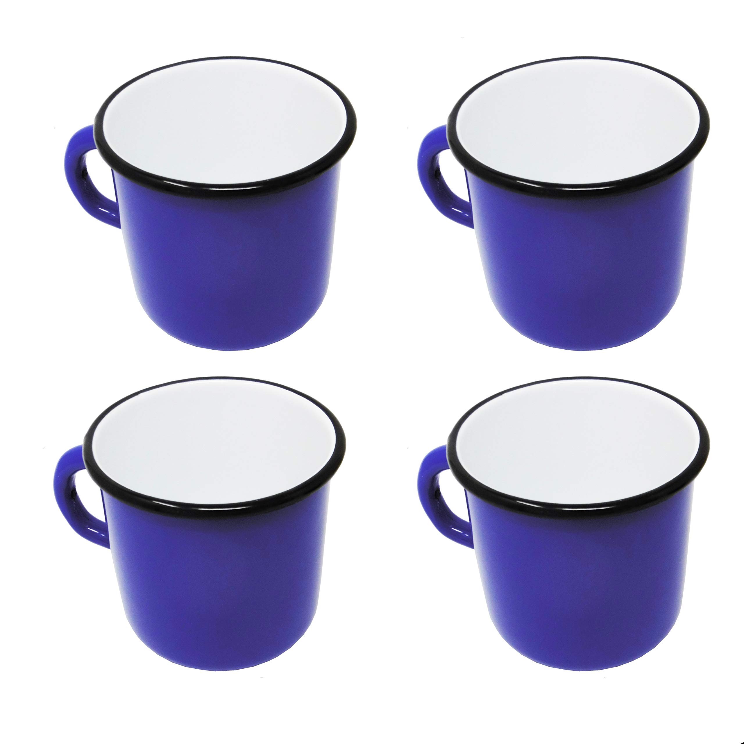 Madacha Set of 4 Large Blue Enamelled Metal Mugs - 400 ml