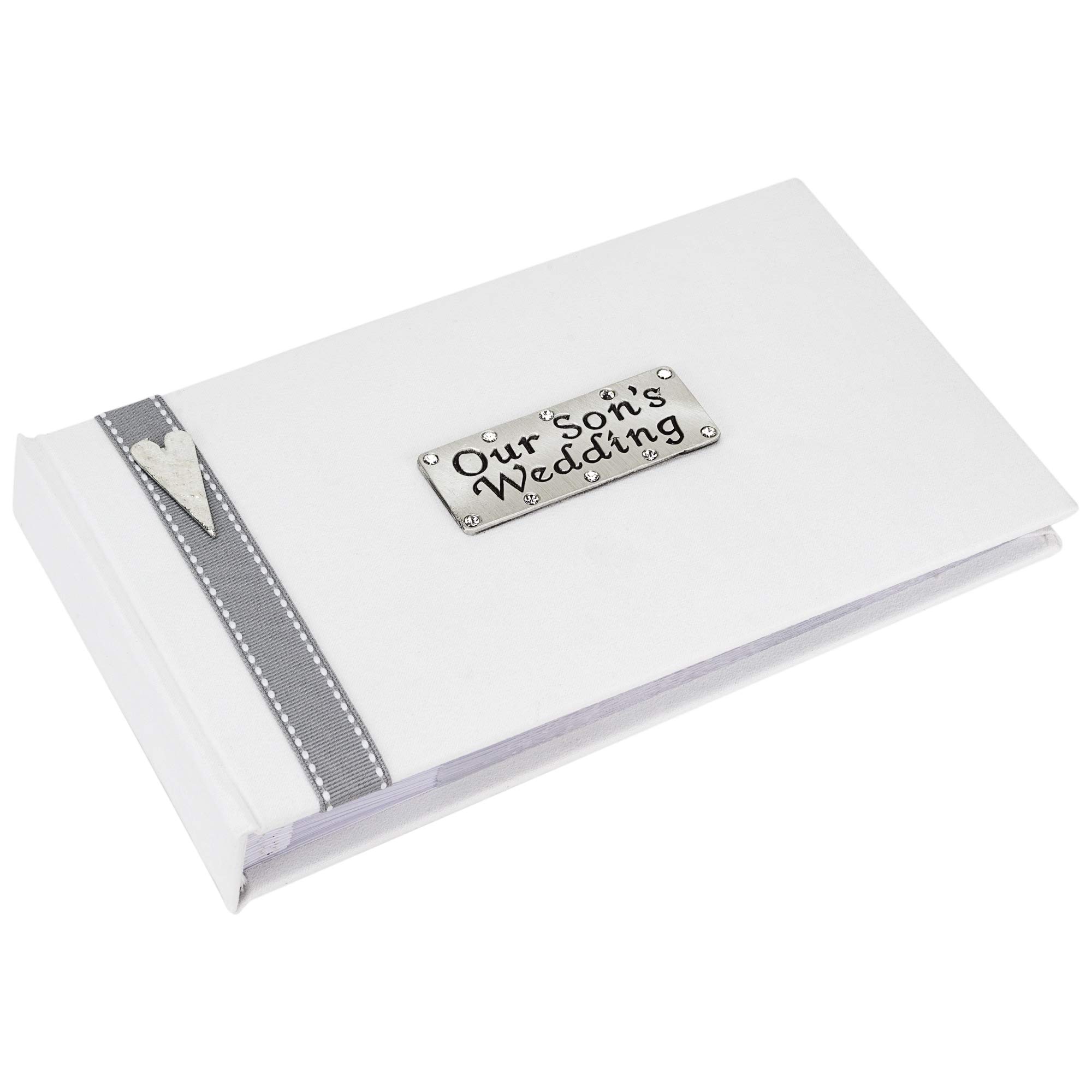 Our Son's Wedding photo album with Grey ribbon detail and a double metal design, Gift.