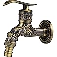 Brass Wall Mounted Basin Water Faucet - Classic Vintage Antique Sink Tap for Washing Machine, Outdoor Garden - Single Cold G 1/2 Inch Connection Spigot