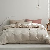 TOSMO 100% Linen Duvet Cover Set Queen, Pure French Flax Natural Linen Duvet Cover with Zipper Closure & Corner Ties, Cooling Breathable Comforter Cover 3 Piece (Linen)