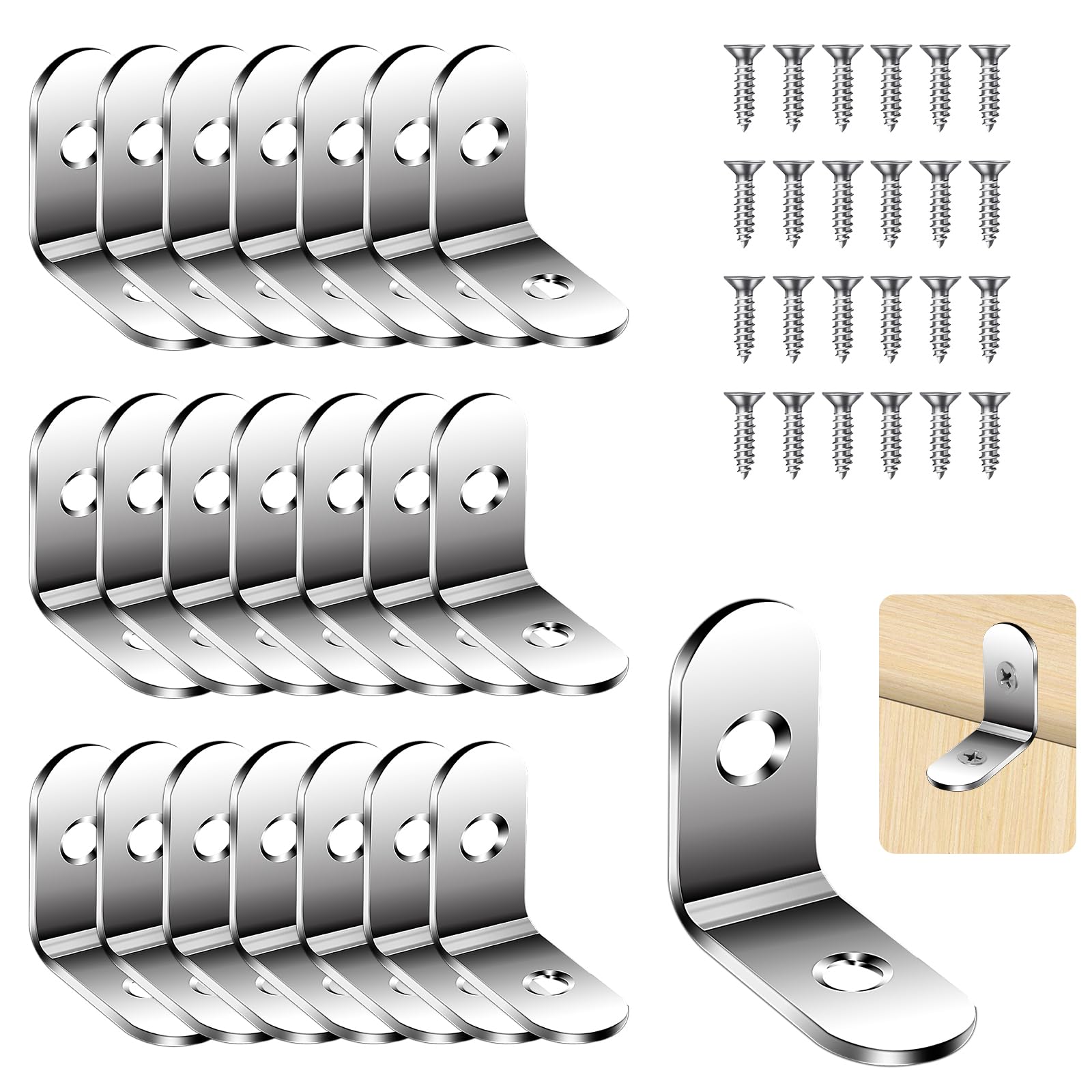 Flintronic L Brackets for Wood, 22 Packs With 44 Screws, 30*30*16mm Corner Brace Metal Brackets for Furniture, Windows and Cabinets
