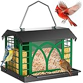 Bird Feeders for Outdoors Hanging, Metal Bird Feeder with Double Suet Cage Weatherproof Metal Roof, 3.5Lbs Large Capacity Great for Attracting Finch Cardinal Chickadee Wild Birds, Branch Green