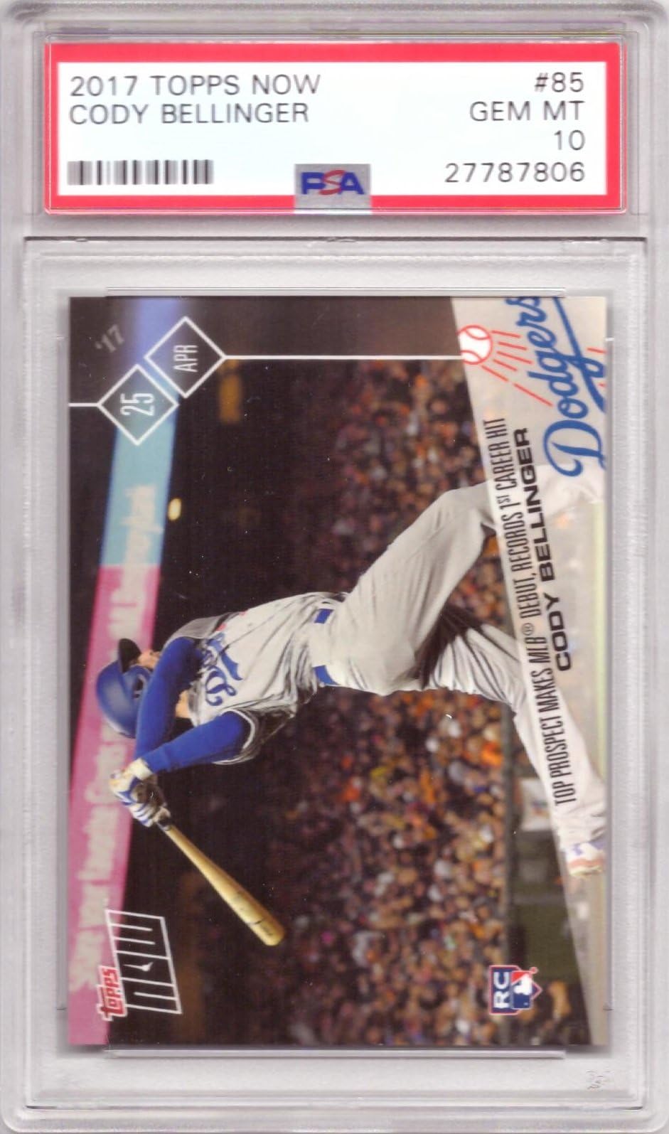 2017 Topps Now Baseball #85 Cody Bellinger Rookie Card Graded PSA 10 Gem Mint