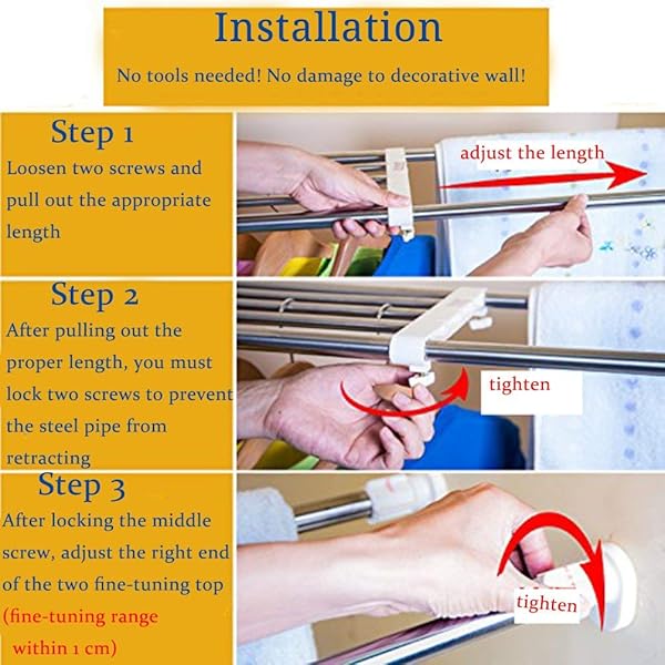 BAOYOUNI EXPANDABLE CLOSET TENSION SHELF ROD ORGANIZER ADJUSTABLE STORAGE RACK HEAVY DUTY CLOTHES HANGER METAL SPACE SAVING DIVIDER FOR BATHROOM KITCHEN CUPBOARD WARDROBE BOOKSHELF 32”-46”, IVORY