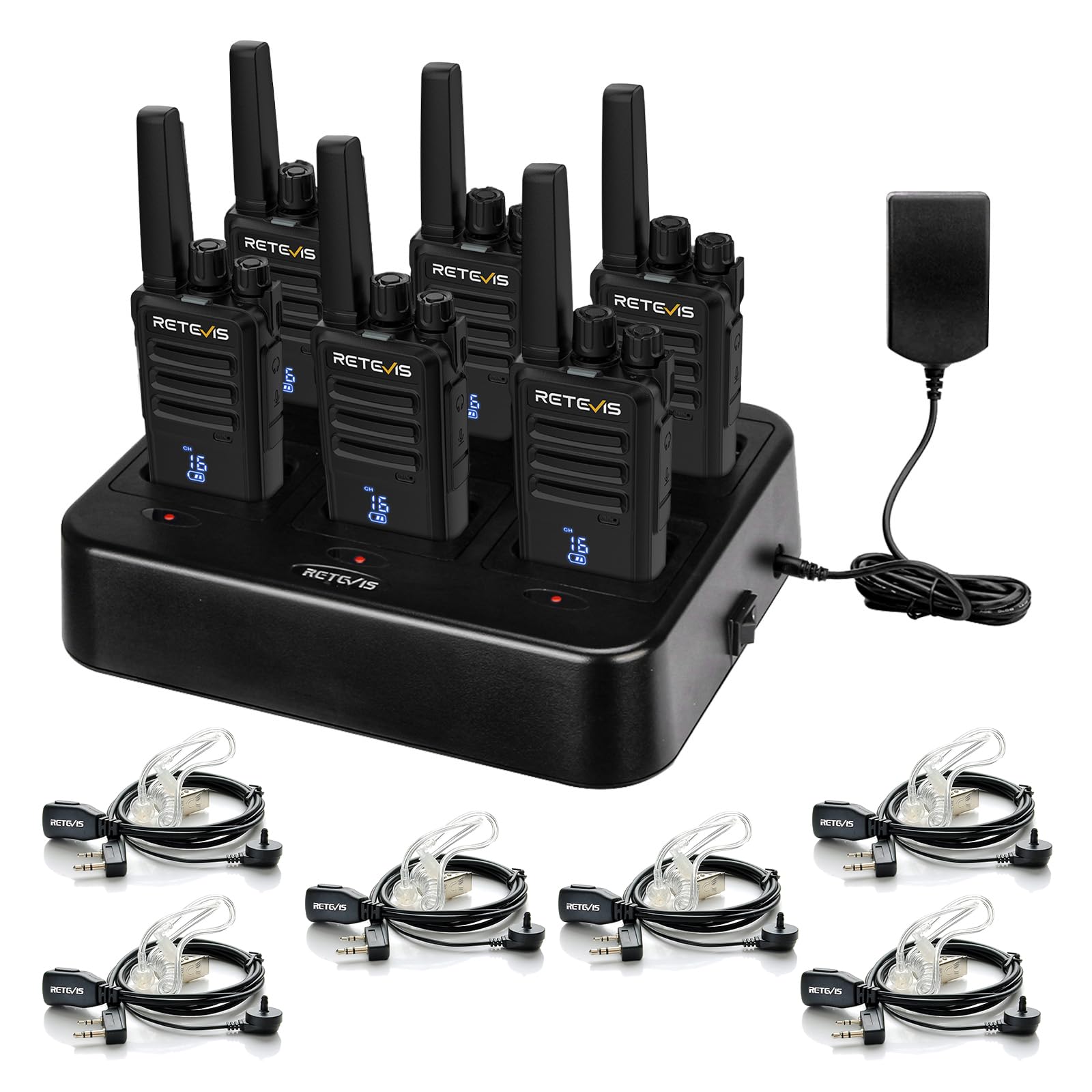 Photo 1 of Retevis RT68H Walkie Talkies for Adults Long Range,Portable FRS Two-Way Radios Rechargeable,Intuitive,Channel Power Display, with 6 Way Multi Charger,Hands Free Walkie Talkies with Earpiece (6 Pack)