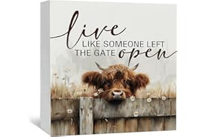 Nitelat Highland Cow Sign - Farmhouse Western Animal Office Kitchen Bedroom Decor,Rustic Farm Live like Someone Left the Gate Open Home Decor Signs,Highland Cow Gifts for Women
